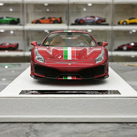 BBA Ferrari 2018 488 Pista Metallic Red Italian Flag Livery 1:18 – Collectible Resin Model Resin