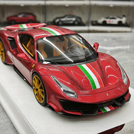 BBA Ferrari 2018 488 Pista Metallic Red Italian Flag Livery 1:18 – Collectible Resin Model Resin