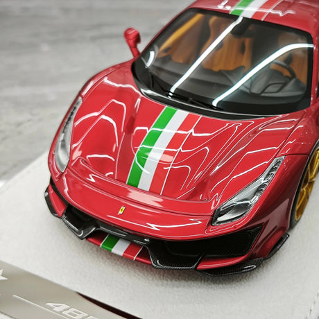 BBA Ferrari 2018 488 Pista Metallic Red Italian Flag Livery 1:18 – Collectible Resin Model Resin