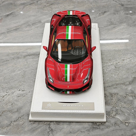 BBA Ferrari 2018 488 Pista Metallic Red Italian Flag Livery 1:18 – Collectible Resin Model Resin