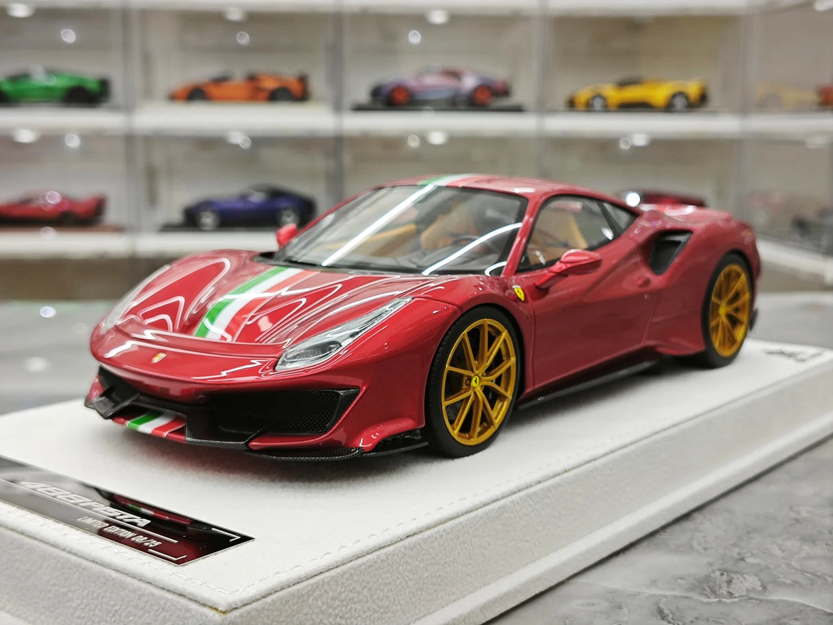 BBA Ferrari 2018 488 피스타 메탈릭 레드 이탈리아 국기 도색 1:18 – 수집용 레진 모델 레진