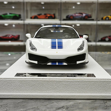 BBA Ferrari 2018 488 Pista White Blue Livery 1:18 – Collectible Resin Model Resin