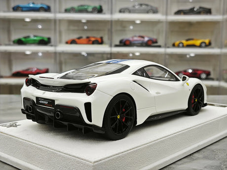 BBA Ferrari 2018 488 Pista White Blue Livery 1:18 – Collectible Resin Model Resin
