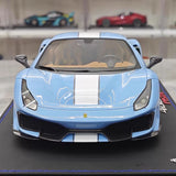 [BBR] 1:18 Ferrari 2019 488 Pista Coupe Azzurro La Plata Bianco Stripe Model Car Resin