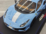 [BBR] 1:18 Ferrari 2019 488 Pista Coupe Azzurro La Plata Bianco Stripe Model Car Resin