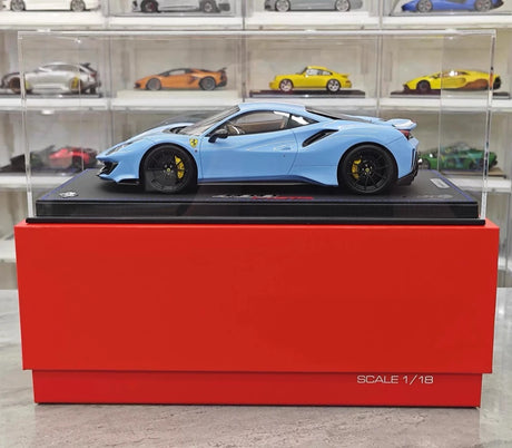 [BBR] 1:18 Ferrari 2019 488 Pista Coupe Azzurro La Plata Bianco Stripe Model Car Resin