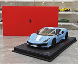 [BBR] 1:18 Ferrari 2019 488 Pista Coupe Azzurro La Plata Bianco Stripe Model Car Resin