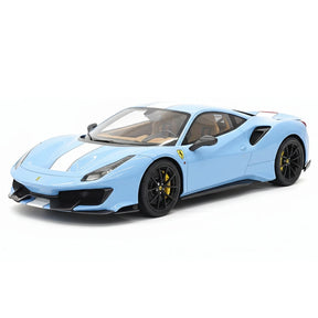 [BBR] 1:18 Ferrari 2019 488 Pista Coupe Azzurro La Plata Bianco Stripe Model Car Resin