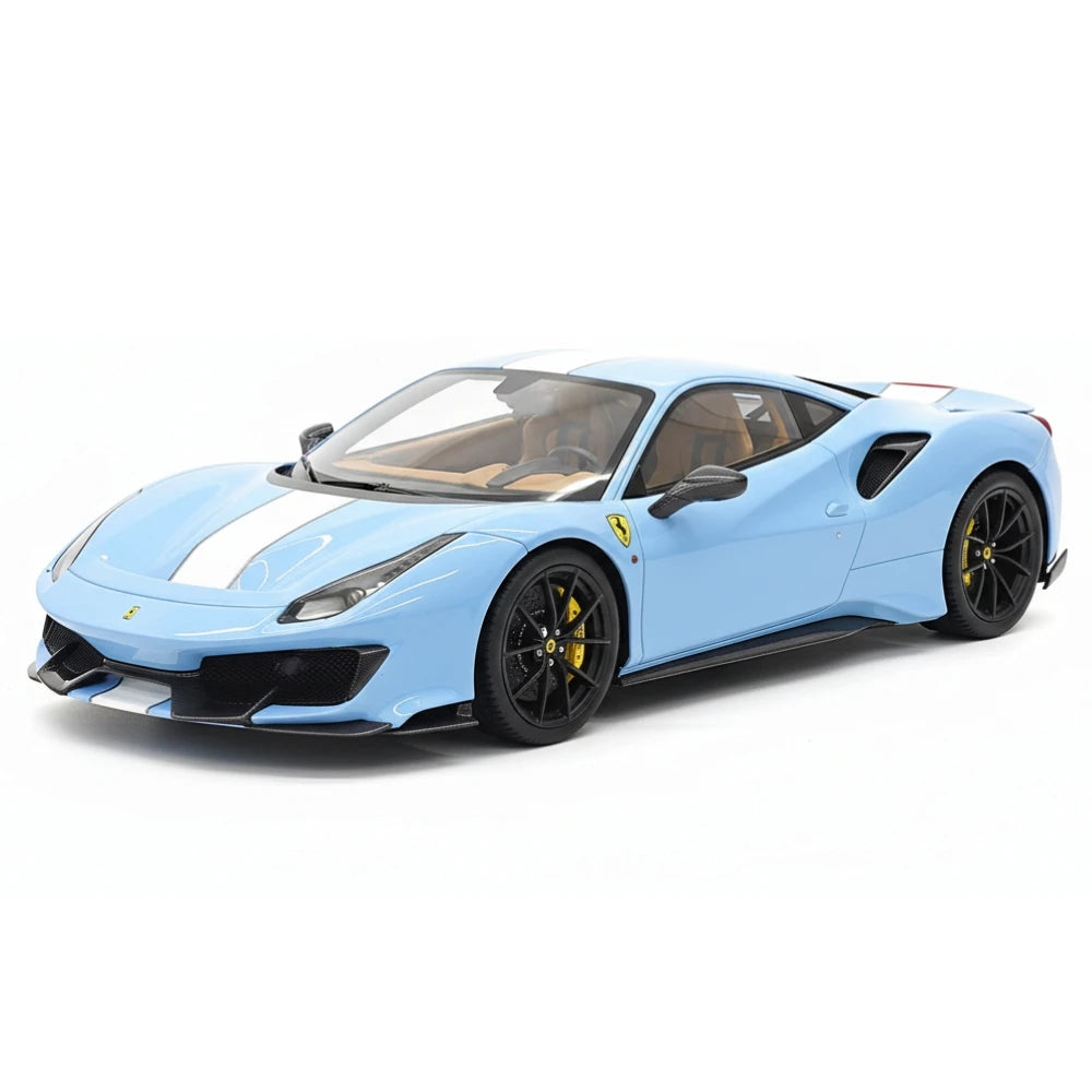 [BBR] 1:18 Ferrari 2019 488 Pista Coupe Azzurro La Plata Bianco Stripe Model Car Resin