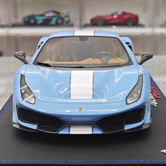 [BBR] 1:18 Ferrari 2019 488 Pista Coupe Azzurro La Plata Bianco Stripe Model Car Resin