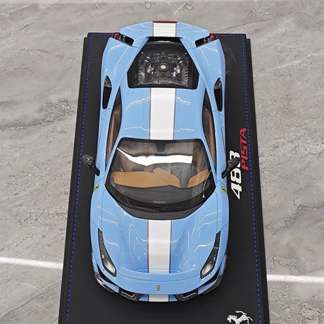[BBR] 1:18 Ferrari 2019 488 Pista Coupe Azzurro La Plata Bianco Stripe Model Car Resin