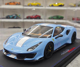 [BBR] 1:18 Ferrari 2019 488 Pista Coupe Azzurro La Plata Bianco Stripe Model Car Resin