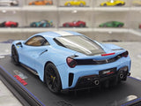 [BBR] 1:18 Ferrari 2019 488 Pista Coupe Azzurro La Plata Bianco Stripe Model Car Resin