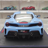 [BBR] 1:18 Ferrari 2019 488 Pista Coupe Azzurro La Plata Bianco Stripe Model Car Resin