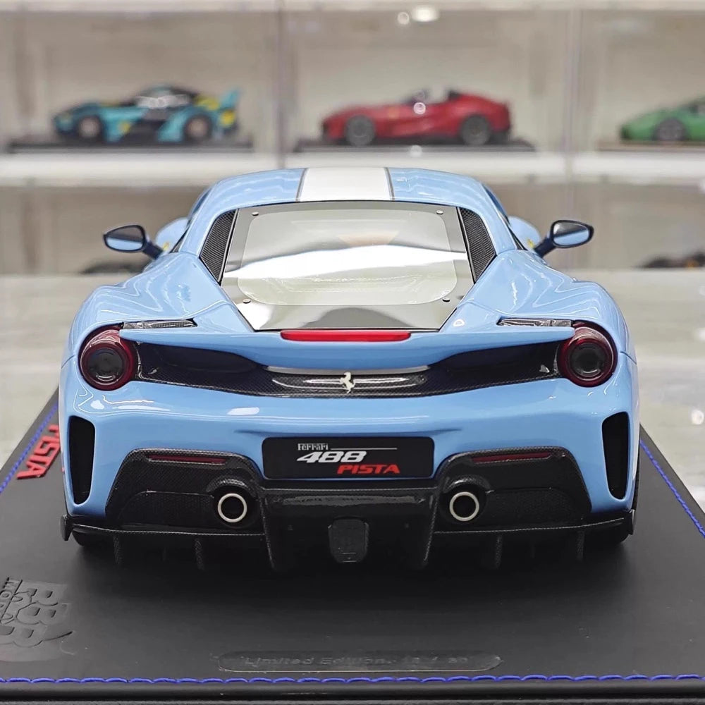 [BBR] 1:18 Ferrari 2019 488 Pista Coupe Azzurro La Plata Bianco Stripe Model Car Resin