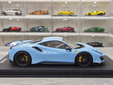 [BBR] 1:18 Ferrari 2019 488 Pista Coupe Azzurro La Plata Bianco Stripe Model Car Resin