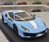 [BBR] 1:18 Ferrari 2019 488 Pista Coupe Azzurro La Plata Bianco Stripe Model Car Resin