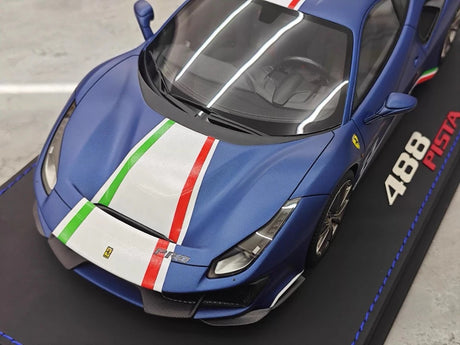 [BBR] 1:18 Ferrari 2019 488 Pista Coupe Blu Tour Tricolore Livery Model Car Resin