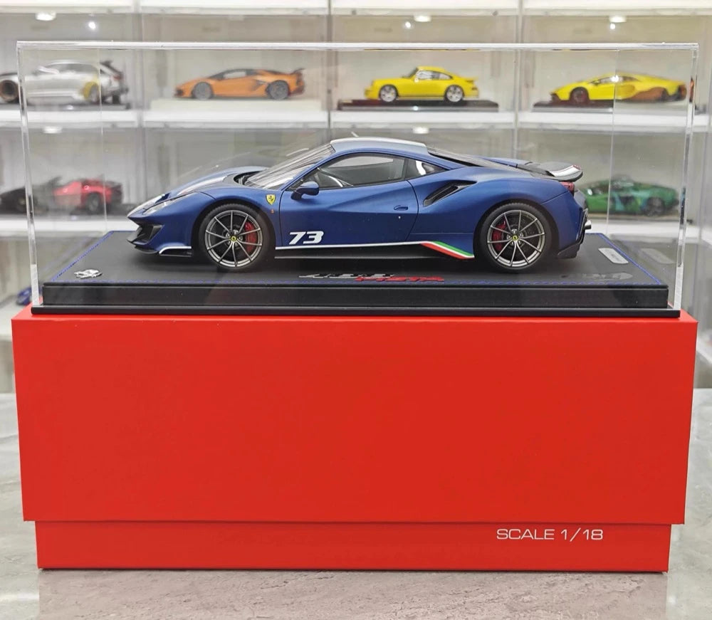 [BBR] 1:18 Ferrari 2019 488 Pista Coupe Blu Tour Tricolore Livery modellbil harts