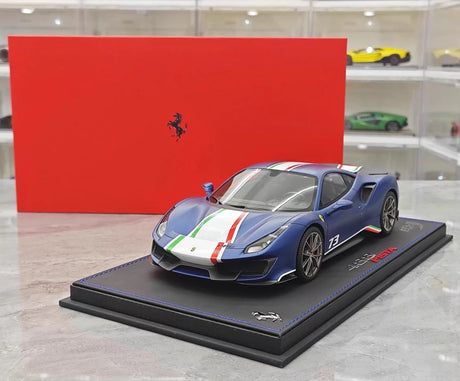[BBR] 1:18 Ferrari 2019 488 Pista Coupe Blu Tour Tricolore Livery Model Car Resin