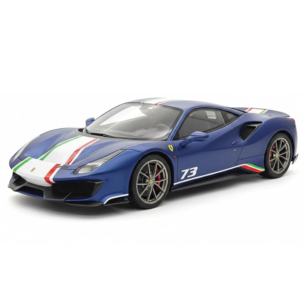 [BBR] 1:18 Ferrari 2019 488 Pista Coupe Blu Tour Tricolore Livery modellbil harts