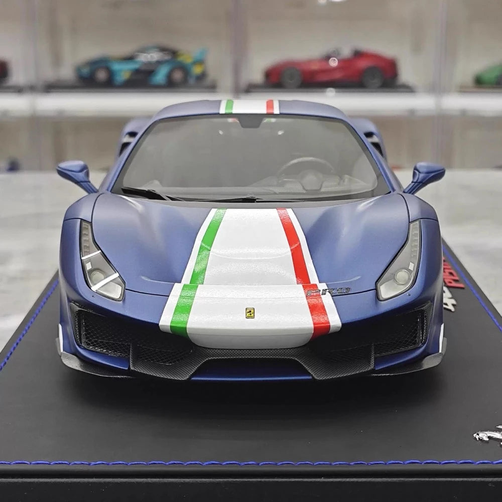 [BBR] 1:18 Ferrari 2019 488 Pista Coupe Blu Tour Tricolore Livery modellbil harts