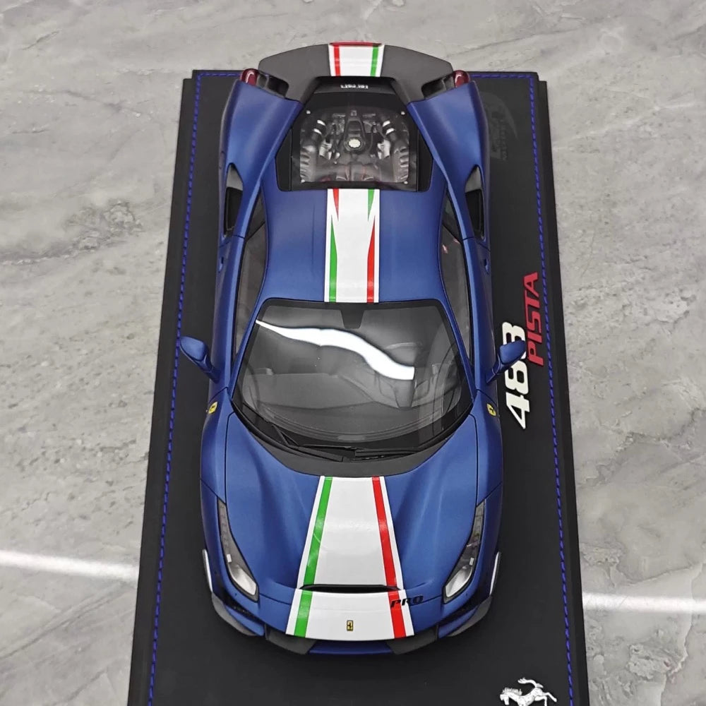 [BBR] 1:18 Ferrari 2019 488 Pista Coupe Blu Tour Tricolore Livery modellbil harts
