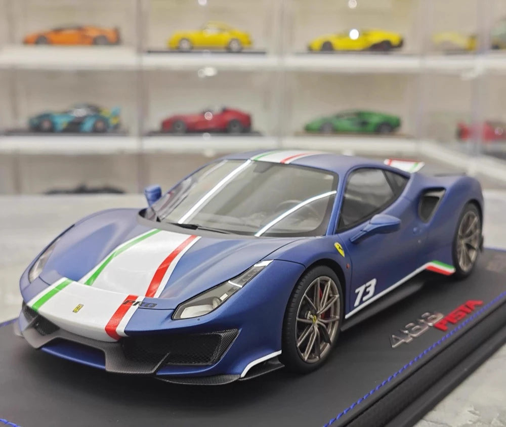 [BBR] 1:18 Ferrari 2019 488 Pista Coupe Blu Tour Tricolore Livery Model Car Resin