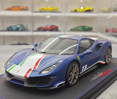 [BBR] 1:18 Ferrari 2019 488 Pista Coupe Blu Tour Tricolore Livery modellbil harts