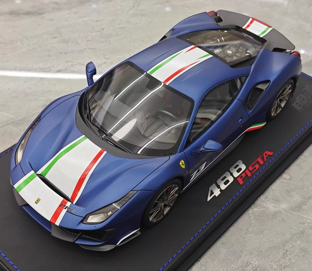 [BBR] 1:18 Ferrari 2019 488 Pista Coupe Blu Tour Tricolore Livery modellbil harts