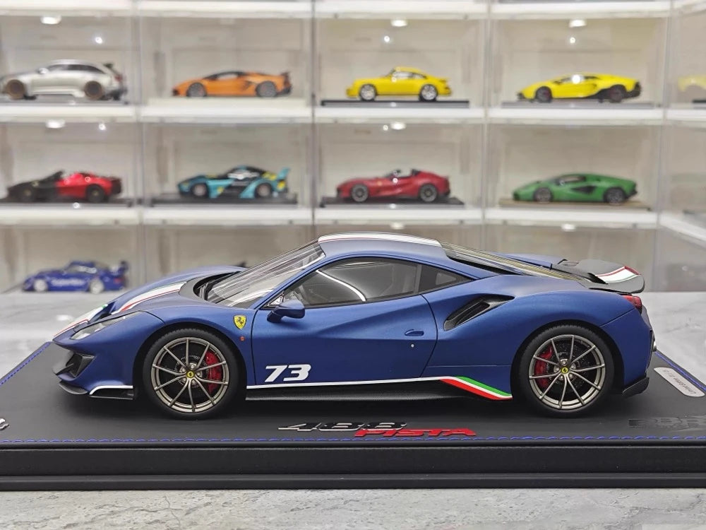 [BBR] 1:18 Ferrari 2019 488 Pista Coupe Blu Tour Tricolore Livery Model Car Resin