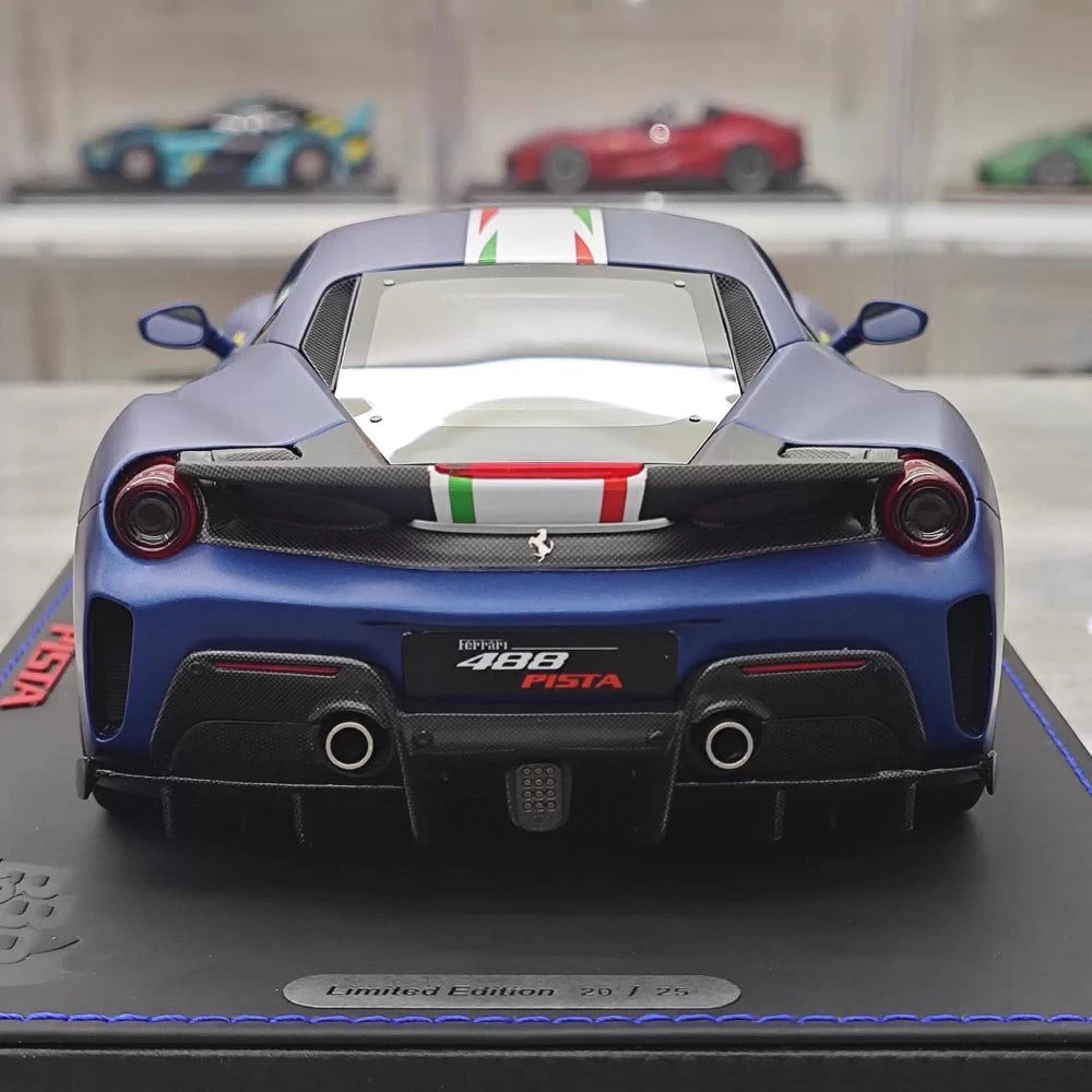 [BBR] 1:18 Ferrari 2019 488 Pista Coupe Blu Tour Tricolore Livery modellbil harts