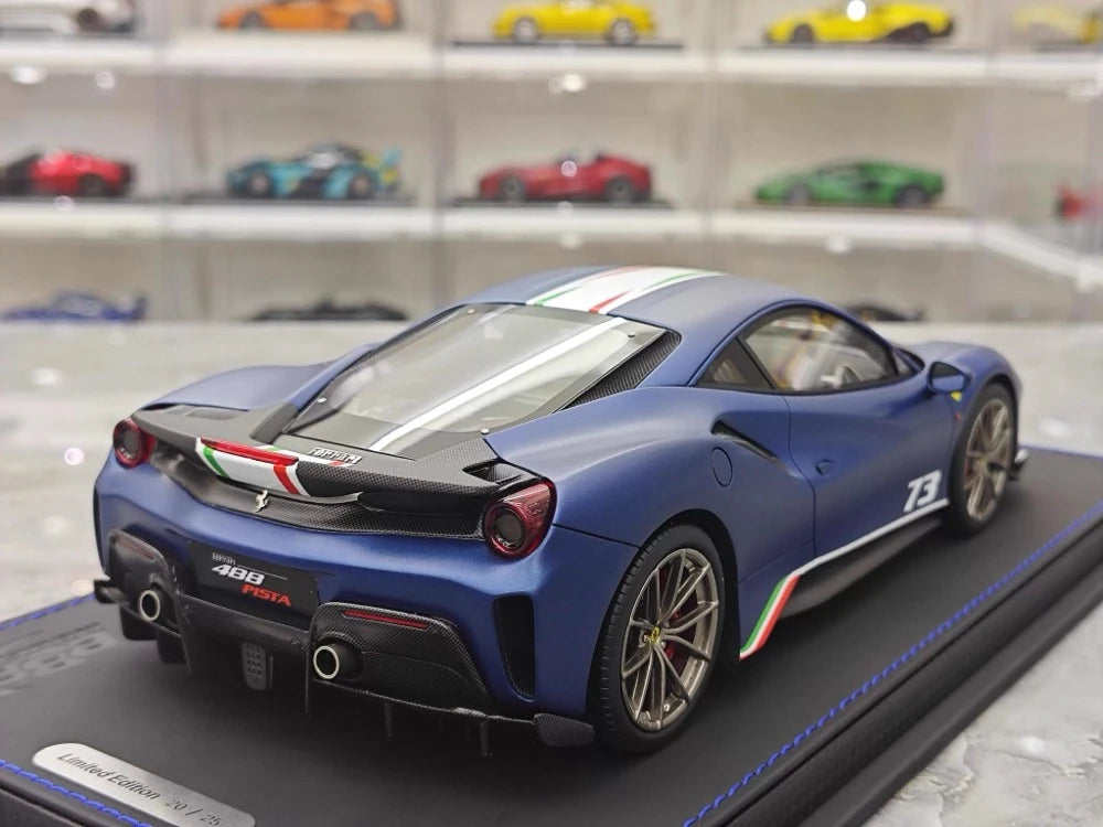 [BBR] 1:18 Ferrari 2019 488 Pista Coupe Blu Tour Tricolore Livery modellbil harts