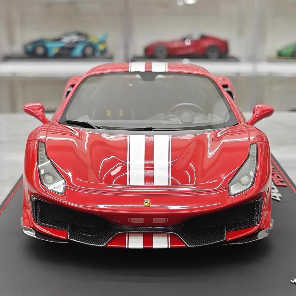 [BBR] 1:18 Ferrari 2019 488 Pista Coupe Rosso Corsa Bianco Stripe Model Car Resin
