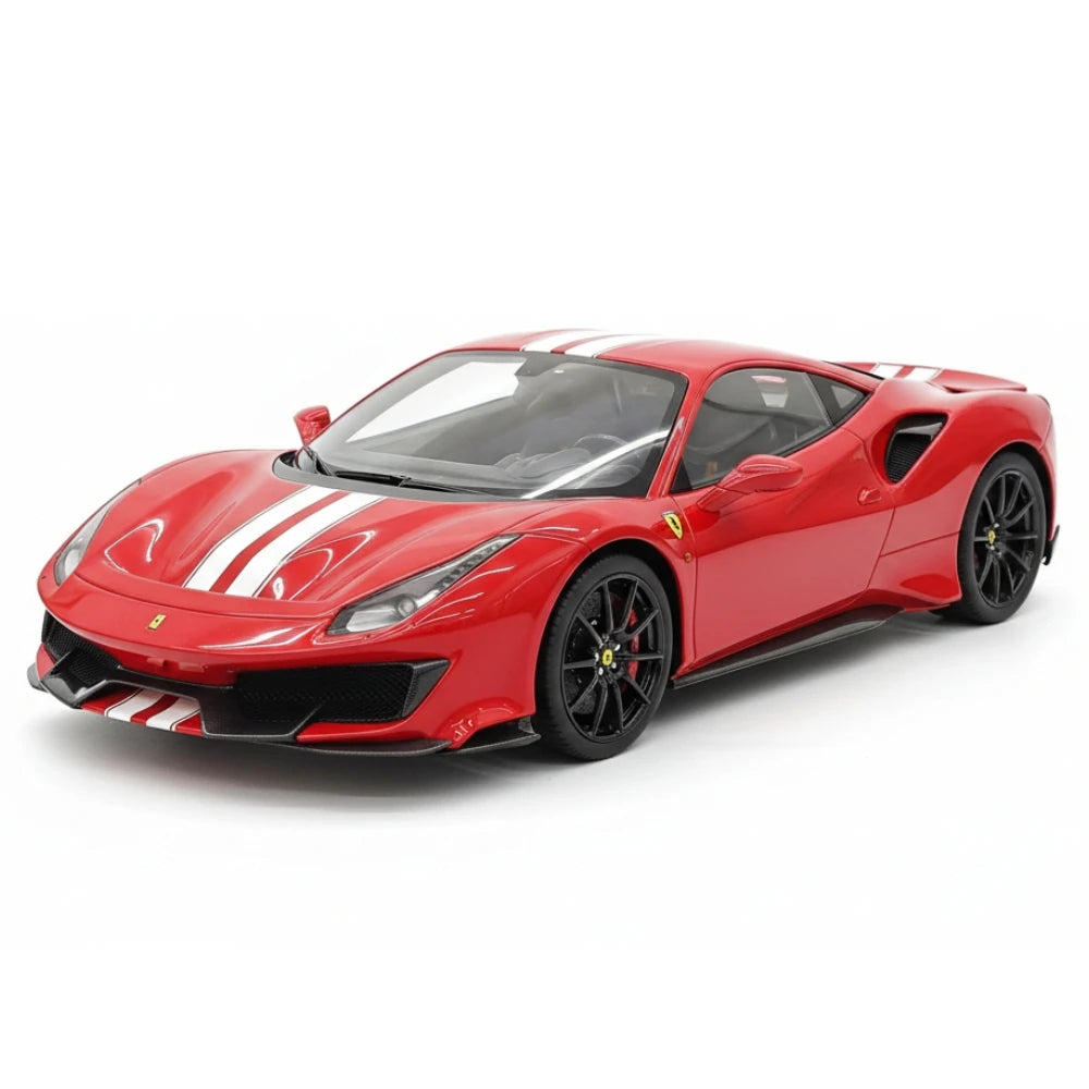 [BBR] 1:18 Ferrari 2019 488 Pista Coupe Rosso Corsa Bianco Stripe Model Car Resin
