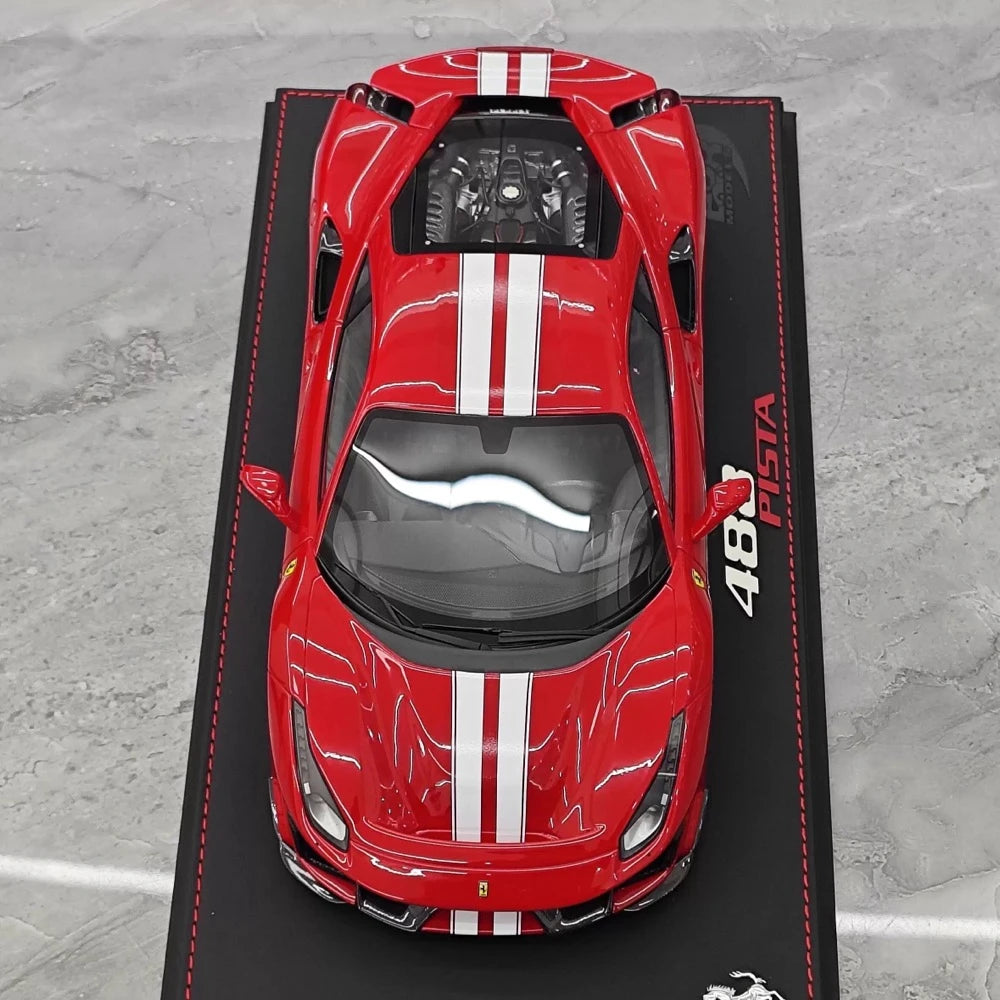[BBR] 1:18 Ferrari 2019 488 Pista Coupe Rosso Corsa Bianco Stripe Model Car Resin