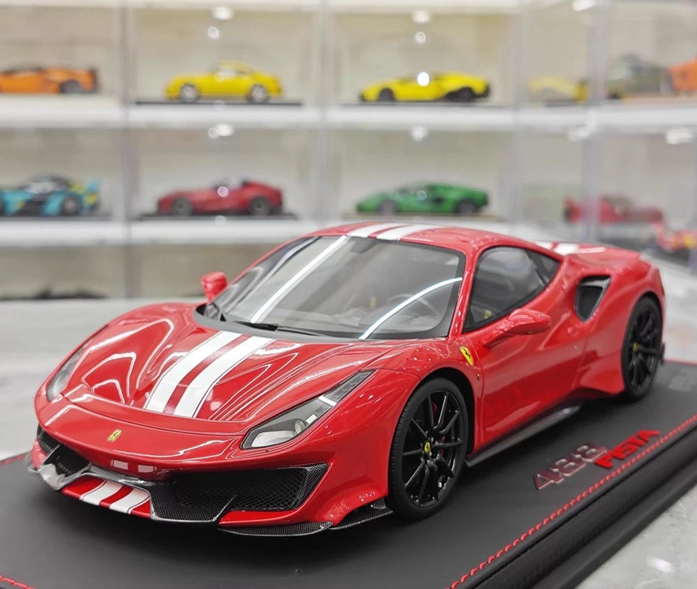 [BBR] 1:18 Ferrari 2019 488 Pista Coupe Rosso Corsa Bianco Stripe Model Car Resin