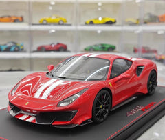[BBR] 1:18 Ferrari 2019 488 Pista Coupe Rosso Corsa Bianco Stripe Model Car Resin