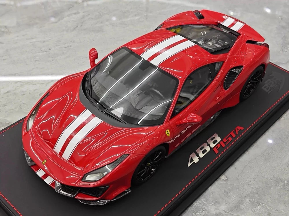 [BBR] 1:18 Ferrari 2019 488 Pista Coupe Rosso Corsa Bianco Stripe Model Car Resin