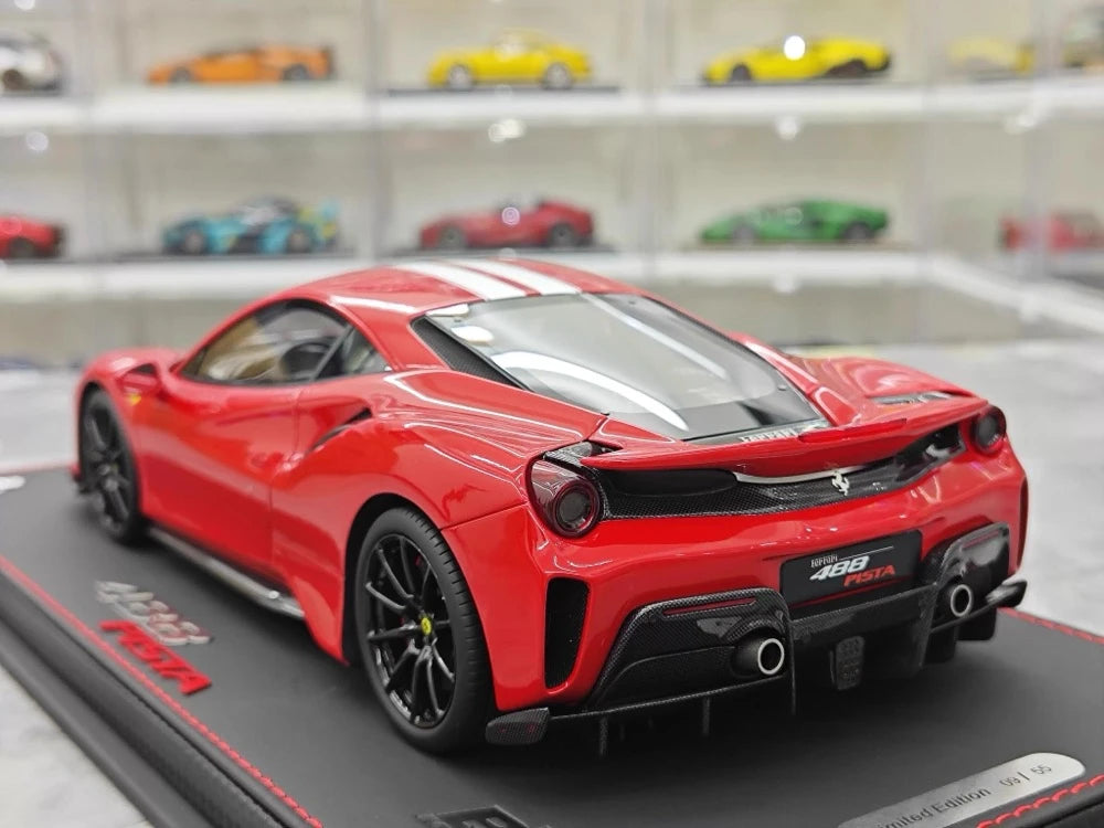 [BBR] 1:18 Ferrari 2019 488 Pista Coupe Rosso Corsa Bianco Stripe Model Car Resin