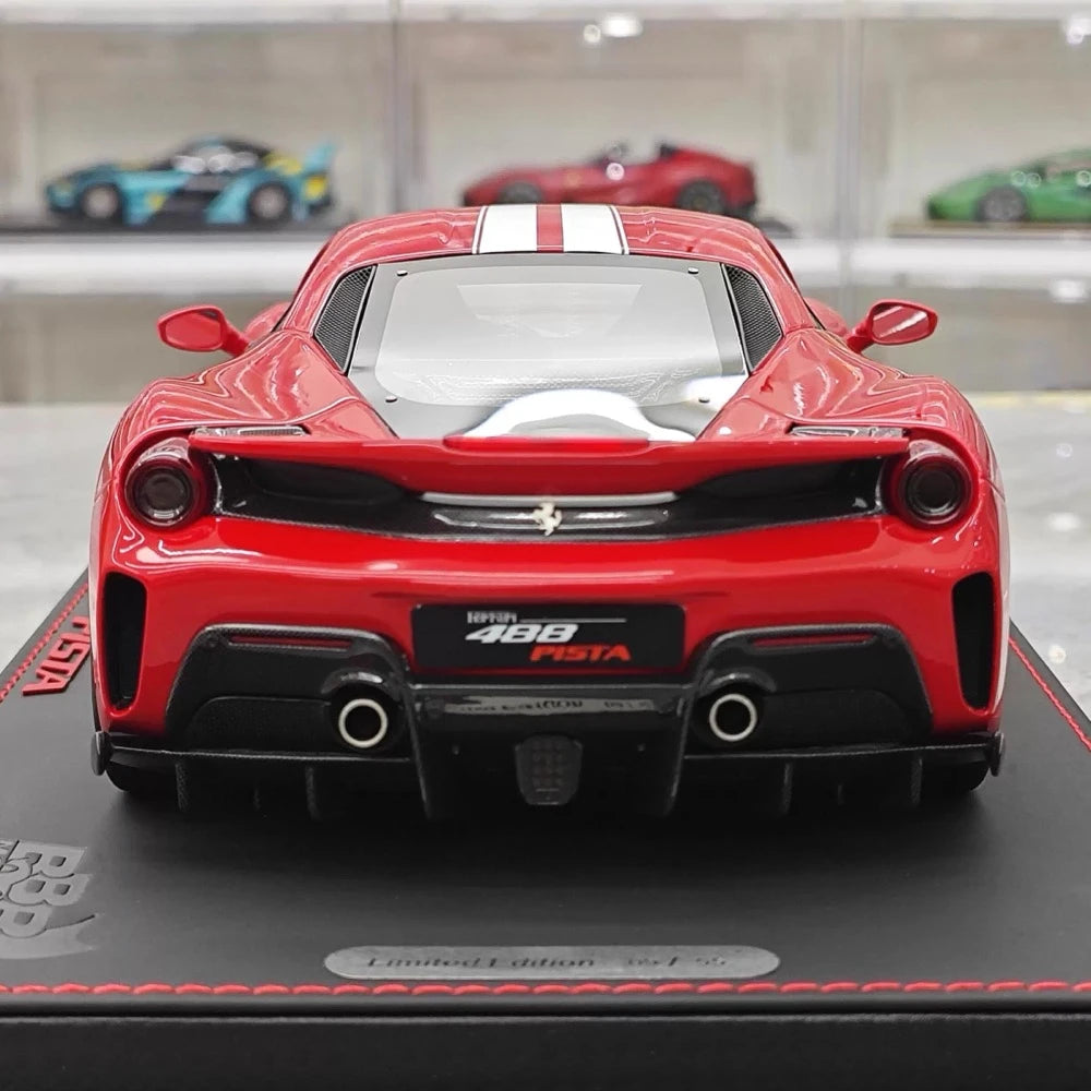 [BBR] 1:18 Ferrari 2019 488 Pista Coupe Rosso Corsa Bianco Stripe Model Car Resin