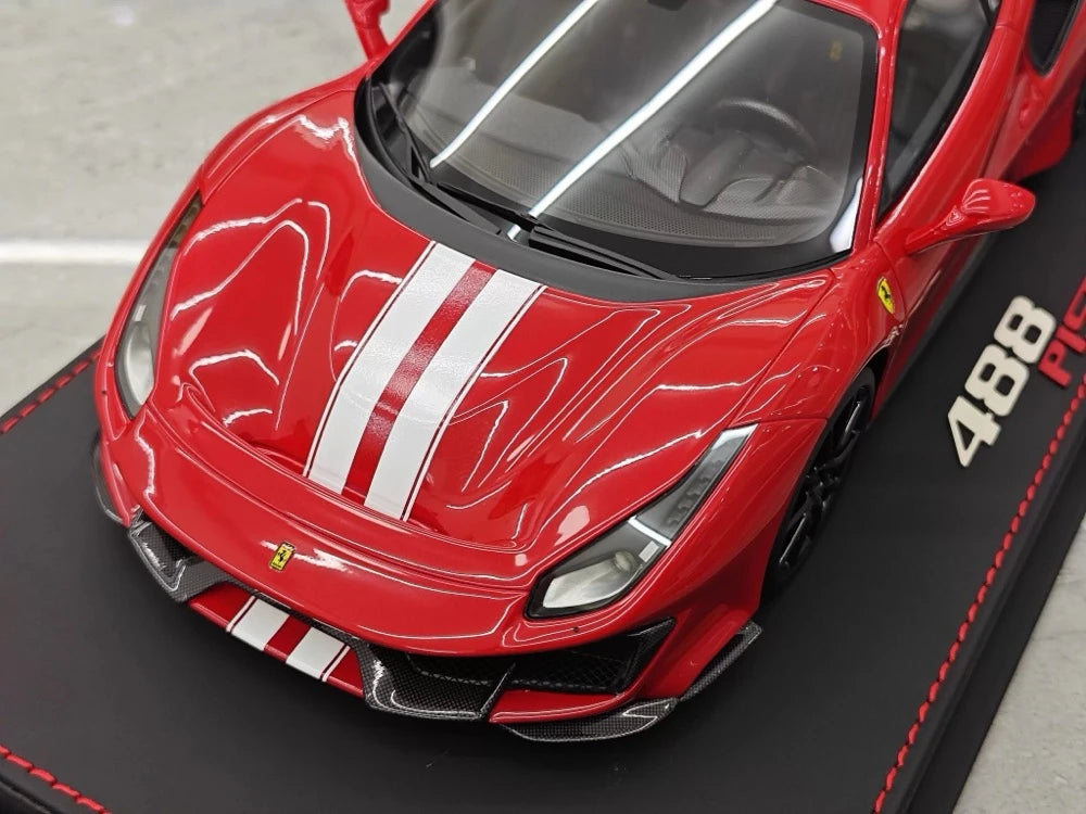 [BBR] 1:18 Ferrari 2019 488 Pista Coupe Rosso Corsa Bianco Stripe Model Car Resin