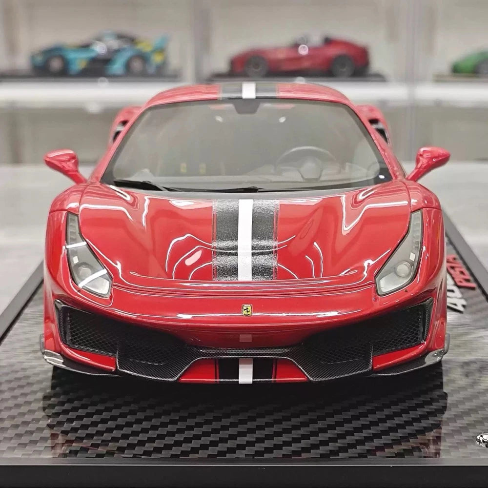 [BBR] 1:18 Ferrari 2019 488 Pista Coupe Rosso Corsa Nero/Argento Stripe Model Car Resin