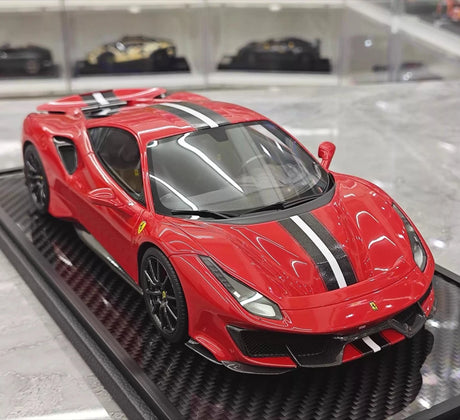 [BBR] 1:18 Ferrari 2019 488 Pista Coupe Rosso Corsa Nero/Argento Stripe Model Car Resin