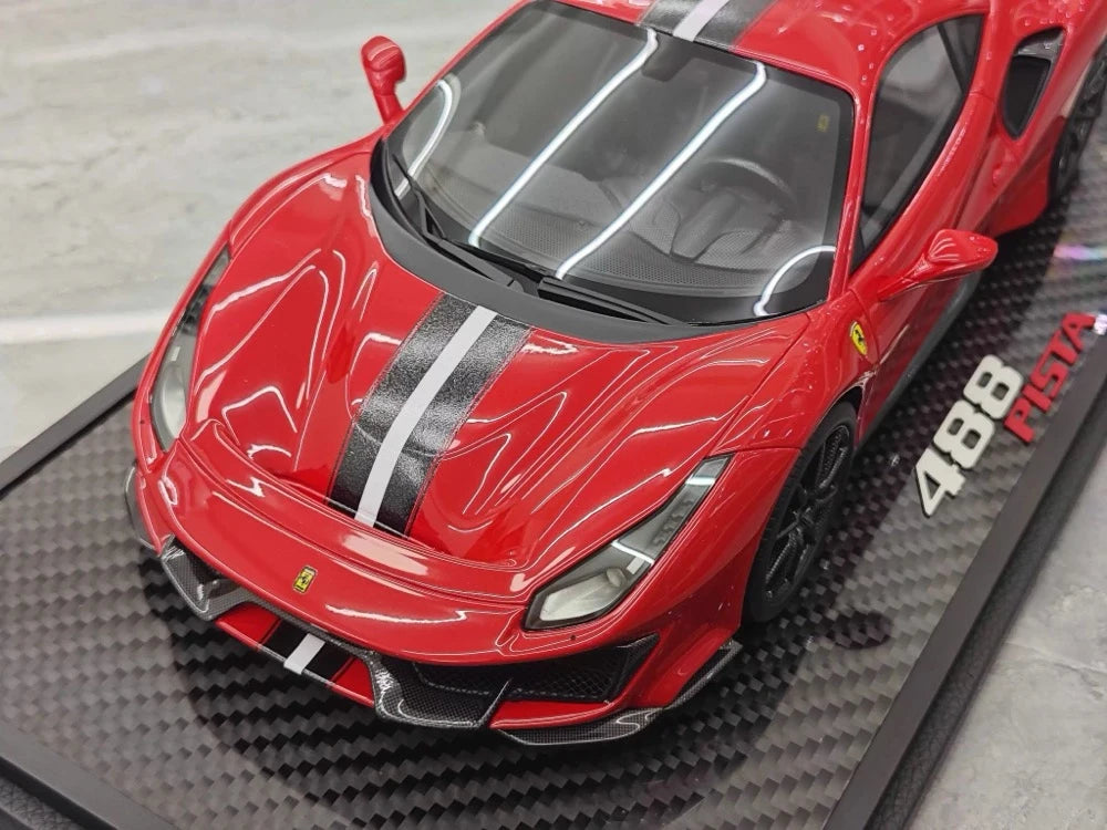 [BBR] 1:18 Ferrari 2019 488 Pista Coupe Rosso Corsa Nero/Argento Stripe Model Car Resin