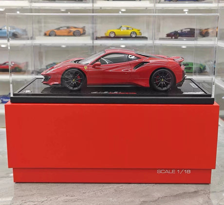 [BBR] 1:18 Ferrari 2019 488 Pista Coupe Rosso Corsa Nero/Argento Stripe Model Car Resin