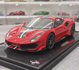 [BBR] 1:18 Ferrari 2019 488 Pista Coupe Rosso Corsa Nero/Argento Stripe Model Car Resin