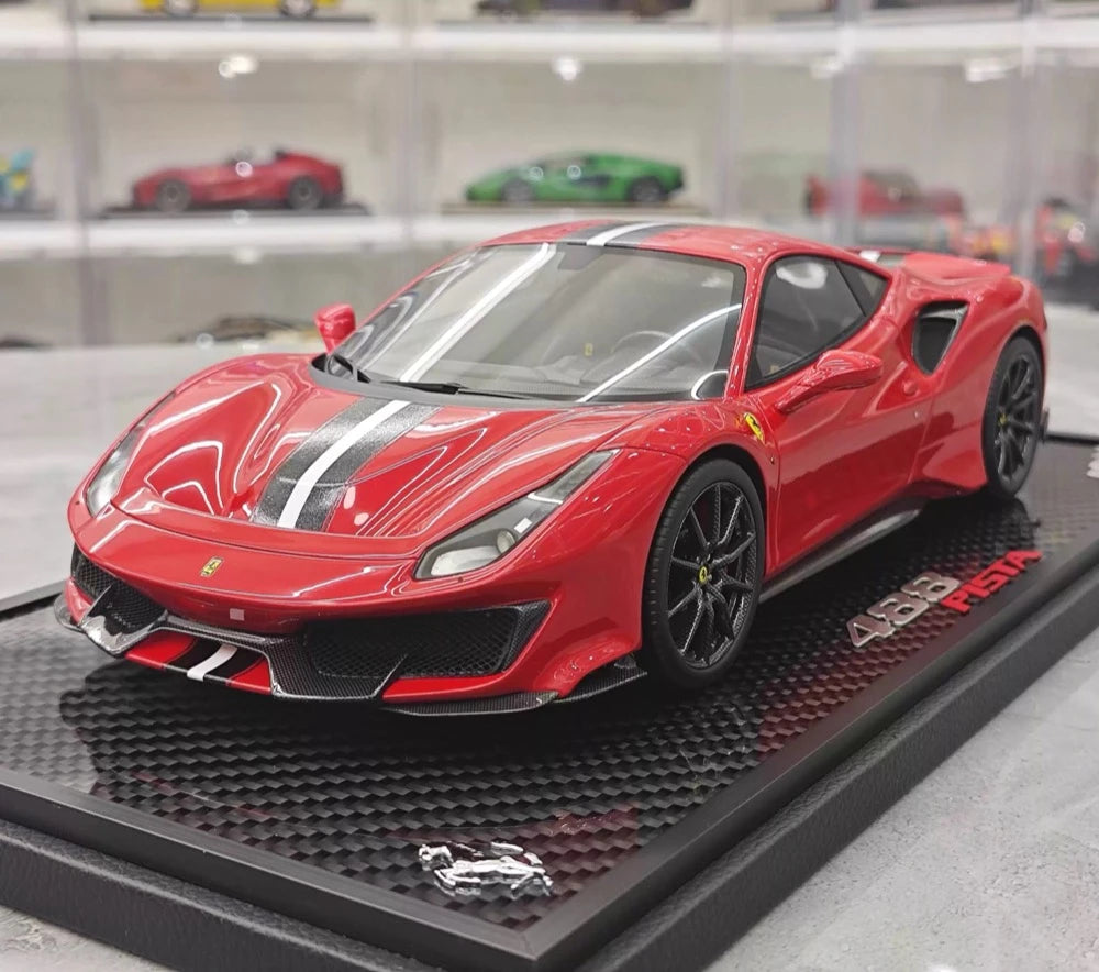 [BBR] 1:18 Ferrari 2019 488 Pista Coupe Rosso Corsa Nero/Argento Stripe Model Car Resin