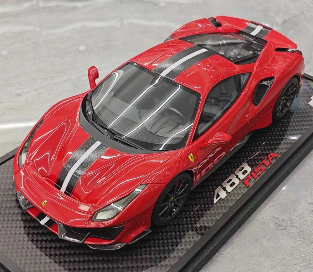 [BBR] 1:18 Ferrari 2019 488 Pista Coupe Rosso Corsa Nero/Argento Stripe Model Car Resin