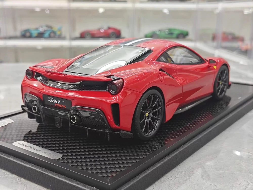 [BBR] 1:18 Ferrari 2019 488 Pista Coupe Rosso Corsa Nero/Argento Stripe Model Car Resin